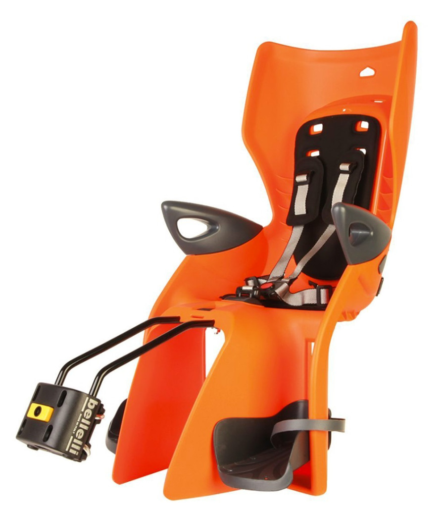 Купить Детское велокресло BELLELLI Summer B-Fix RELAX на подседельный штырь, изм. угла накл., оранж. с черным