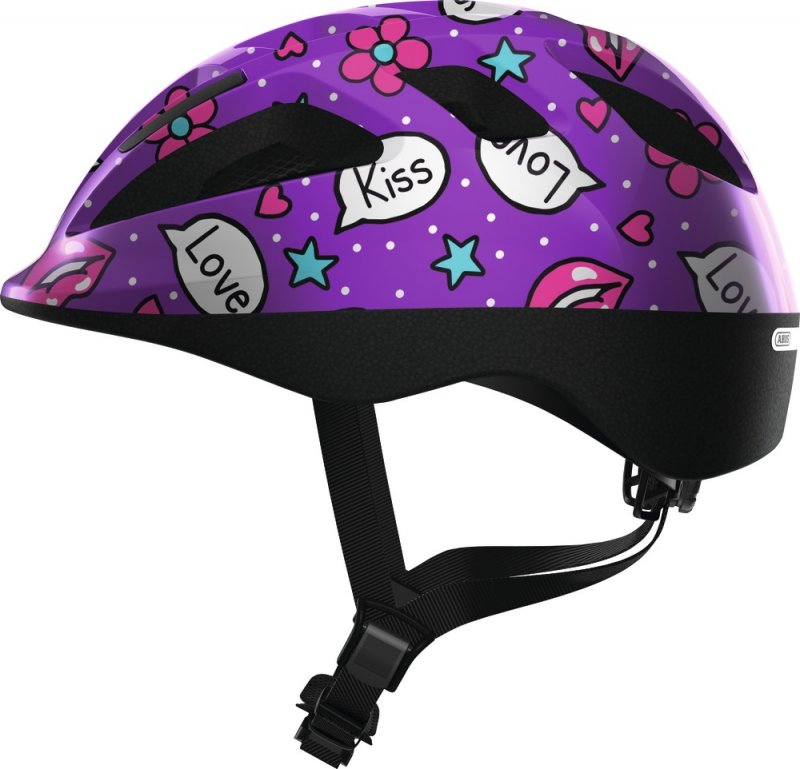 Купить Шлем Smooty 2.0 детский S(45-50) с регулир., 200гр, 14отв, сетка от насекомых, фиолетовые сердечки ABUS